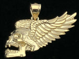 14k Yellow Gold Diamond Cut Skeleton Skull Pendant with Wings 8.6 grams