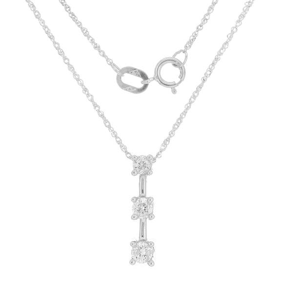 14k White Gold 0.50ctw Diamond Anniversary 3 Stone Bar Pendant Necklace 18