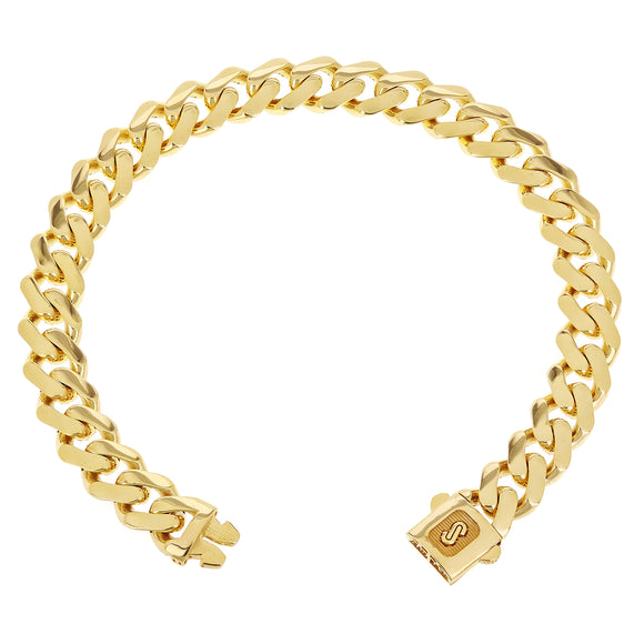 Italian 14k Yellow Gold Hollow Cuban Monaco Chain Bracelet 8