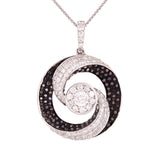 14k White Gold 1.23ctw Black & White Diamond Swirling Zen Pendant Necklace 18"