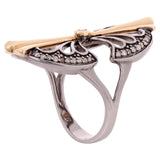18k Rose & Black Gold 0.40ctw Diamond Elongated Double Fan Antique Style Ring