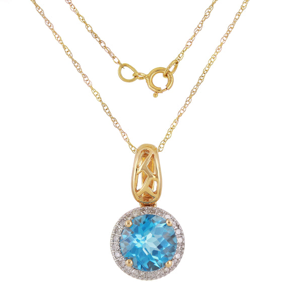 10k Rose Gold Blue Topaz & Diamond Halo Drop Pendant Necklace 18