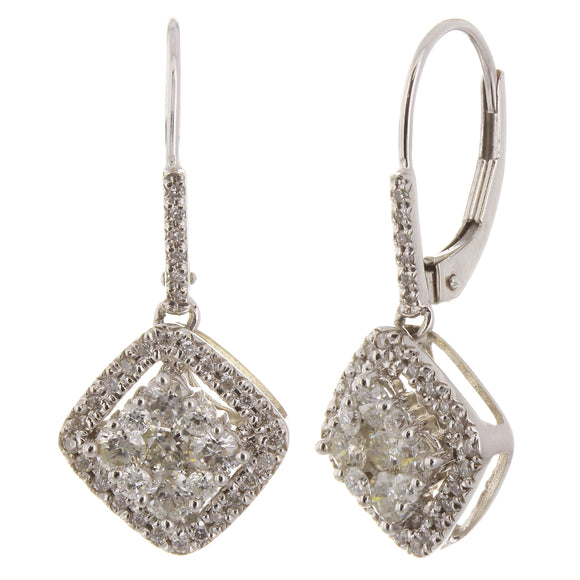 14k White Gold 1ctw Diamond Antique Style Dangle Drop Earrings