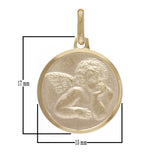 14k Yellow Gold Embossed Cherub Charm Round Medal Pendant 1.9 grams