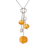 Italian 14k White Gold Faceted Orange Agate & Flower Fringe Necklace 18"