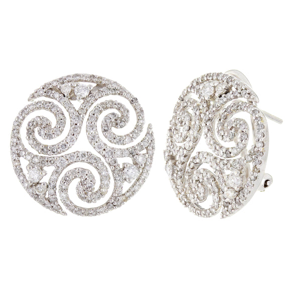 18k White Gold 2.75ctw Diamond Pave Swirl Circle Earrings