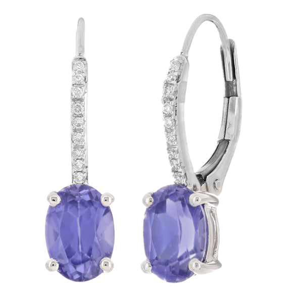 14k White Gold Created Sapphire & Diamond Accent Huggie Hoop Dangle Earrings