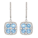 14k White Gold 0.40ctw Blue Topaz & Diamond Bouquet Dangle Hoop Earrings