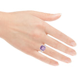 14k White Gold 0.27ctw Amethyst & Diamond Cathedral Cocktail Ring Size 6