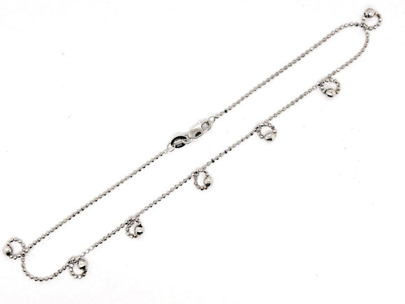 Italian 14k White Gold Diamond Cut Ball Bead Link Charm Anklet/Bracelet 10