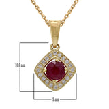 14k Yellow Gold 0.10ctw Ruby & Diamond Square Vintage Style Drop Pendant