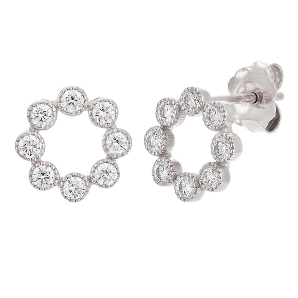 14k White Gold 0.59ctw Diamond Open Flower Stud Earrings
