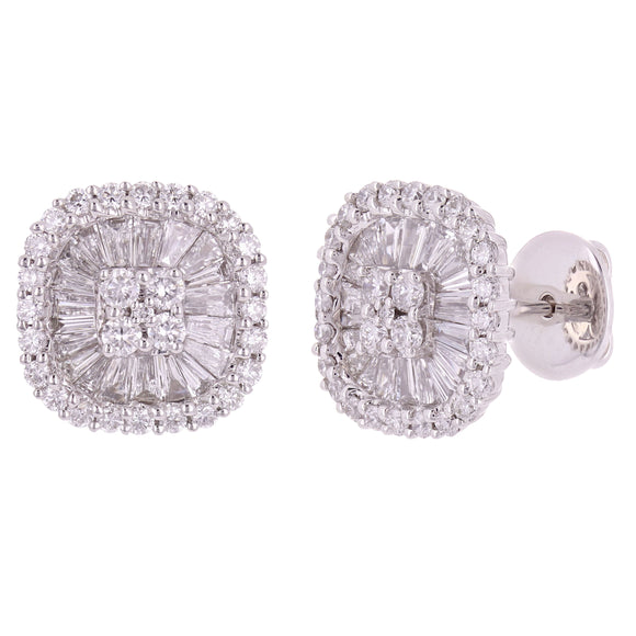 18k White Gold 3.65ctw Diamond Cluster Cushion Stud Earrings