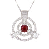 18k White Gold 0.90ctw Ruby & Diamond Concentric Rings Pendant Necklace 18"
