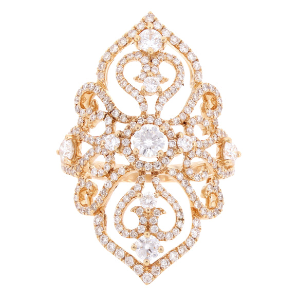 18k Rose Gold 3.09ctw Diamond Vintage Style Filigree Trellis Open Ring Size 6.25