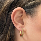 Italian 14k Yellow Gold Beaded Oval Hoop Earrings 1" 4mm 3.3 grams