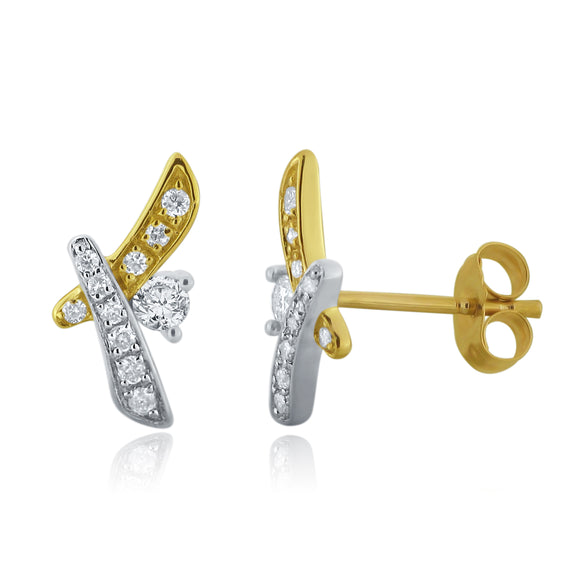 10k Yellow & White Gold 0.30ctw Diamond Modern Hugs & Kisses XO Stud Earrings