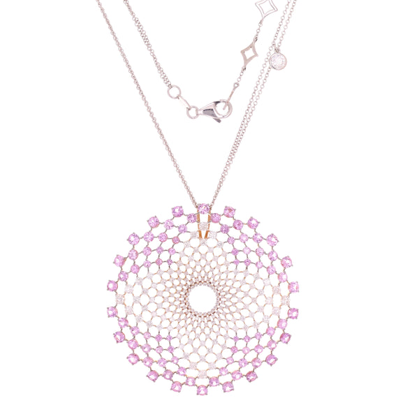 18k White & Rose Gold 3.95ctw Pink Sapphire & Diamond Kaleidoscope Necklace