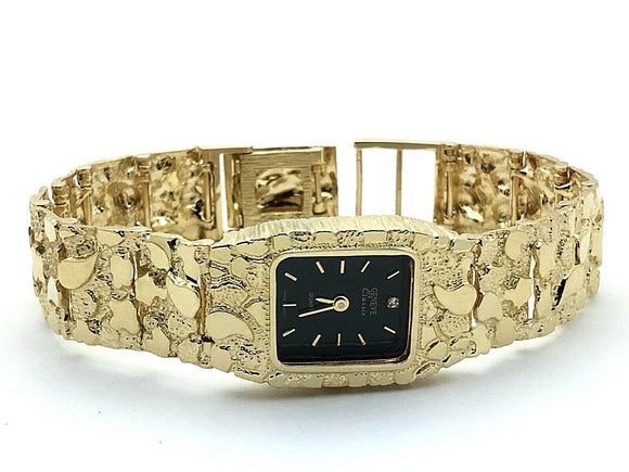 14k Yellow Gold Nugget Link Wrist Watch Bracelet Geneve Diamond Watch 7