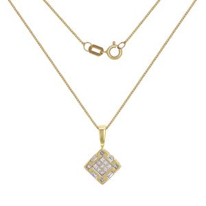 14k Yellow Gold 0.52ctw Mixed Cut Diamond Square Pendant Necklace