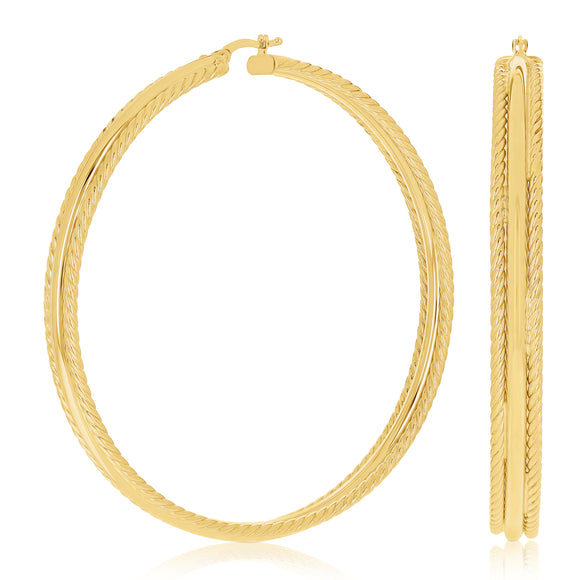 Italian 14k Yellow Gold Hollow Double Rope Hoop Loop Earrings 2.9