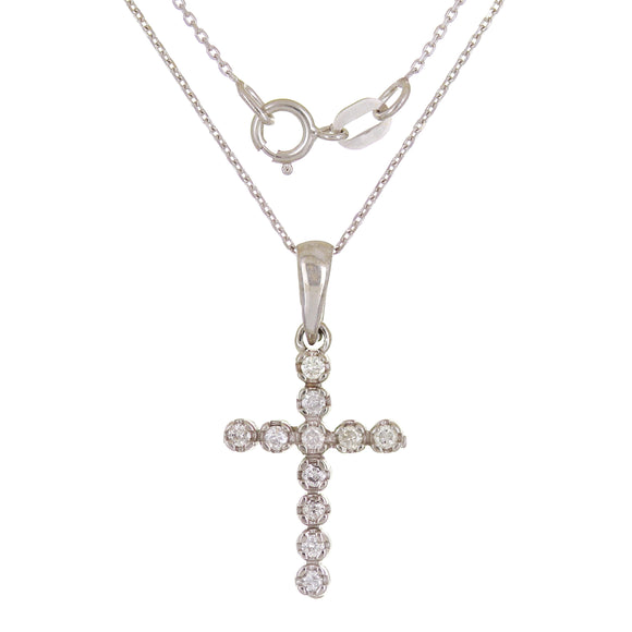 14k White Gold 0.25ctw Brilliant Diamond Cross Pendant Necklace 18