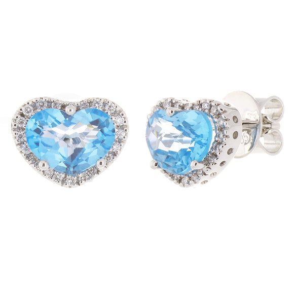 18k White Gold 0.37ctw Blue Topaz & Diamond Heart Halo Stud Earrings