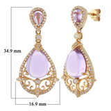 14k Rose Gold 0.70ctw Cabochon Amethyst & Diamond Pear Drop Vintage Earrings