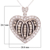 14k White Gold 1.05ctw Brown & White Diamond Heart Gift Pendant Necklace 18"