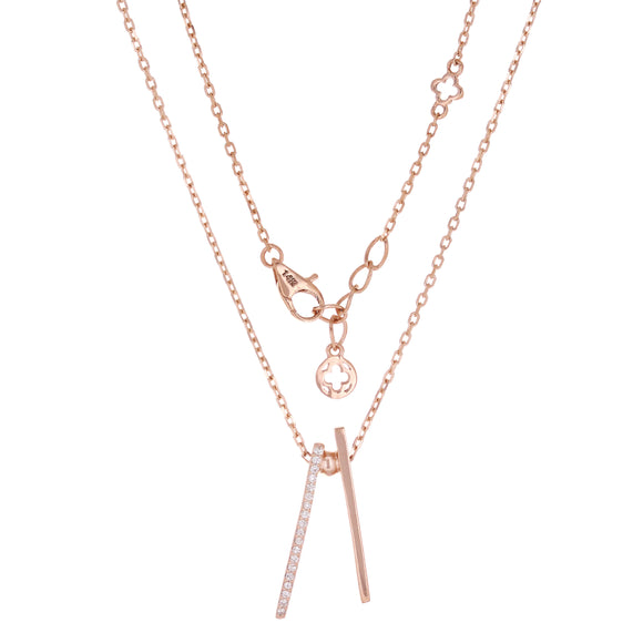 14k Rose Gold 0.10ctw Diamond Double Bar & Bead Modern Pendant Necklace 18