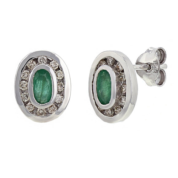 14k White Gold 0.24ctw Emerald and Diamond Bezel Stud Earrings