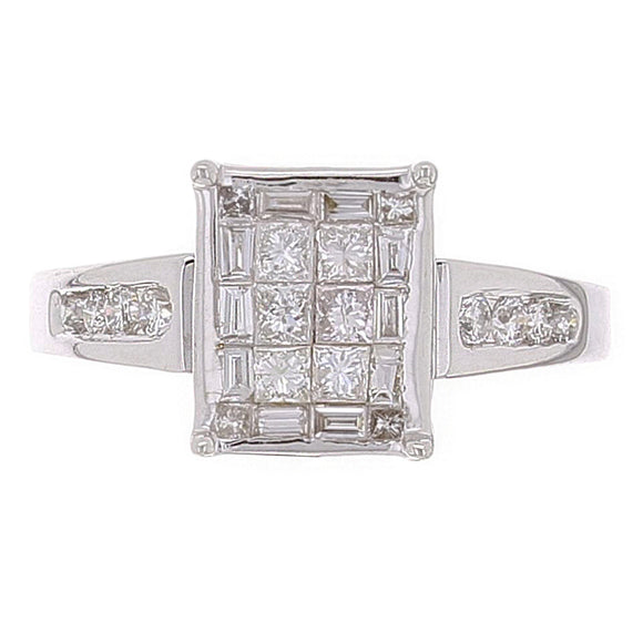 14k White Gold 0.90ctw Mixed Cut Diamond Rectangle Ring Size 7.25