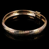 Italian 14k Tri-Color Gold Diamond Cut Omega Bangle Bracelet 7" 8mm 17. 6grams