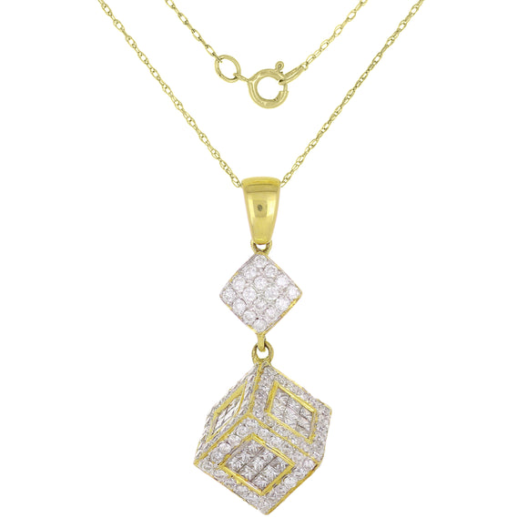 18k Yellow Gold 2.85ctw Diamond Ice Cube Drop Pendant Necklace 18