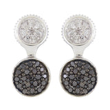14k White Gold 0.55ctw Black & White Diamond Pave Double Circle Jacket Earrings