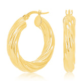 Italian 14k Yellow Gold Twisted 4.9mm 1" Diameter Round Hoop Earrings 3.5 grams