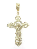14k Yellow Gold Religious INRI Jesus Christ 3D Big Cross Pendant 3.36" 16.4grams