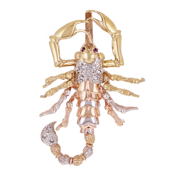 14k Tri Color Gold Scorpion Pendant with Cubic Zirconia 13 grams