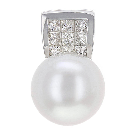 14k White Gold 14.50mm White Cultured Pearl & 0.74ctw Diamond Pendant