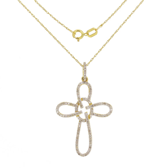 14k Yellow Gold 0.35ctw Diamond Heavenly Angel Cross Pendant Necklace