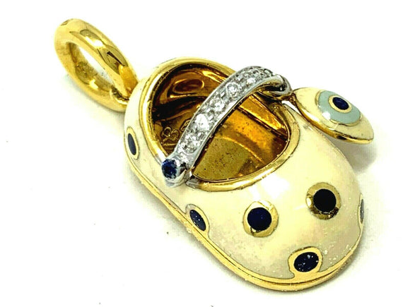 18K Yellow Gold Aaron Basha Diamond Shoe Pendant Charm with Enamel 9.1 grams