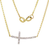 14k Yellow Gold 0.20ctw Diamond Sideways Cross Pendant Layering Necklace 18"