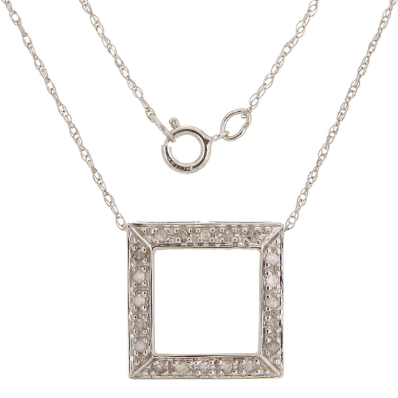 14k White Gold 0.10ctw Diamond Square Frame Floating Pendant Necklace 18