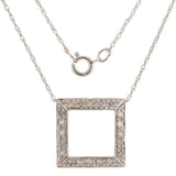 14k White Gold 0.10ctw Diamond Square Frame Floating Pendant Necklace 18"