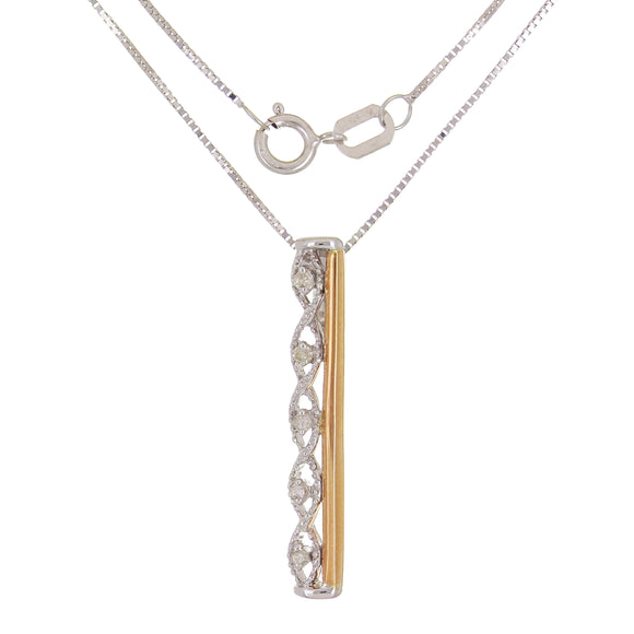 10k Two Tone Gold Diamond Accent Vertical Filigree Bar Pendant Necklace 18