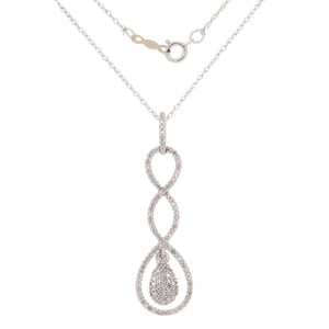 10k White Gold 0.30ctw Diamond Pave Twisted Drop Pendant Necklace 18"