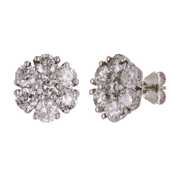 14k White Gold Flower Cluster Round Diamond Stud Earrings 6.12ctw 14.1mm 5.8g
