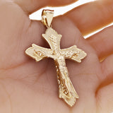14k Yellow Gold Diamond Cut Jesus Cross Crucifix Pendant Charm 3" 9.2 grams
