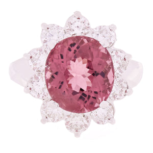 14k White Gold 1.34ctw Pink Tourmaline & Diamond Floral Snowflake Cocktail Ring