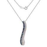 10k White Gold 0.40ctw Blue & White Diamond Ribbon Journey Pendant Necklace